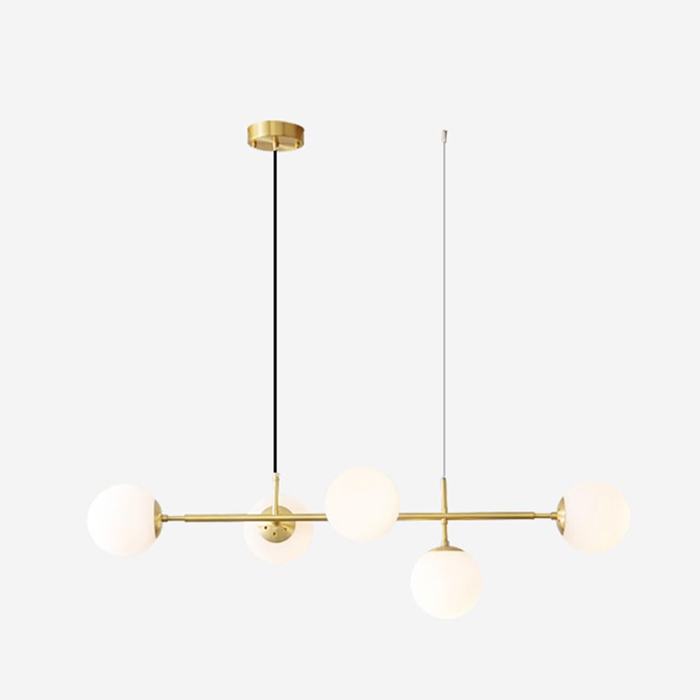 KXEcoLife Ceiling Pendant Light Fixture All Copper Modern Hanging Lamp E27 Chandelier Adjustable Lighting with Globe Glass Lampshade for Kitchen Island Bedroom Dining