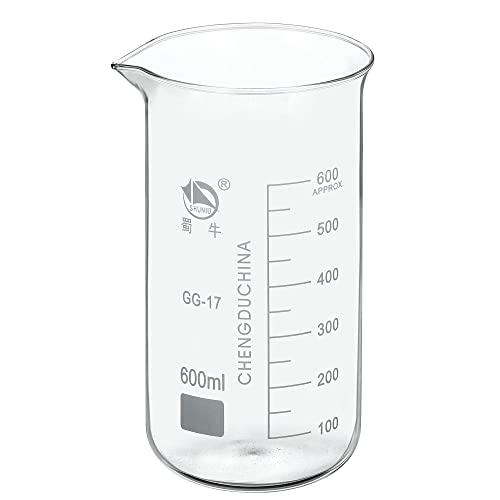 PATIKIL 600ml Tall Form Glass Beaker, 3.3 Borosilicate Glass Graduated Printed Scale Measuring Cups with Spout for Kitchen Lab Liquids Transit Boiling
