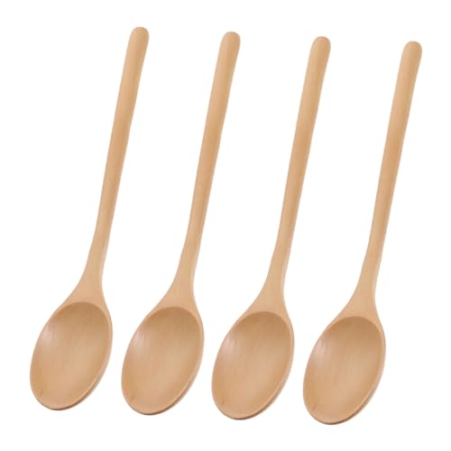 TEHAUX 4個木製長柄ティースプーン 風木質コーヒースプーン 蜂蜜ジャム用デザートスプーン 多用途キッチン食器