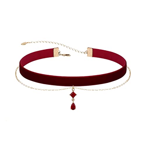 Fuqimanman2020 Gothic Black Velvet Red Pendant Choker Necklace for Women Lace Chokers Witch Bride Vampire Choker Necklace Aesthetic Jewelry