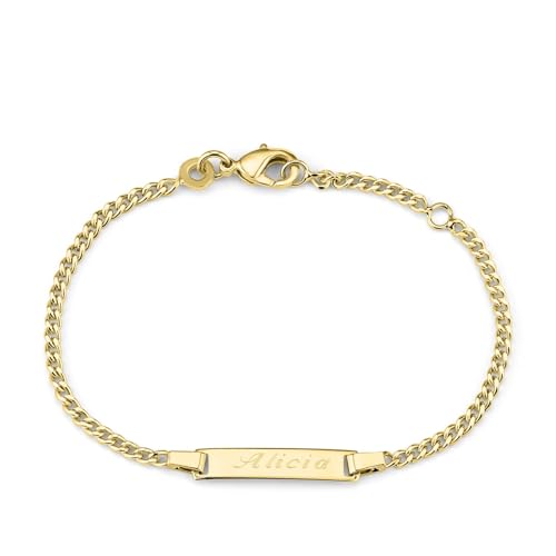 Moments Précieux Bracelet enfant gourmette plaque personnalisée Plaqué Or - Idée cadeau pour...