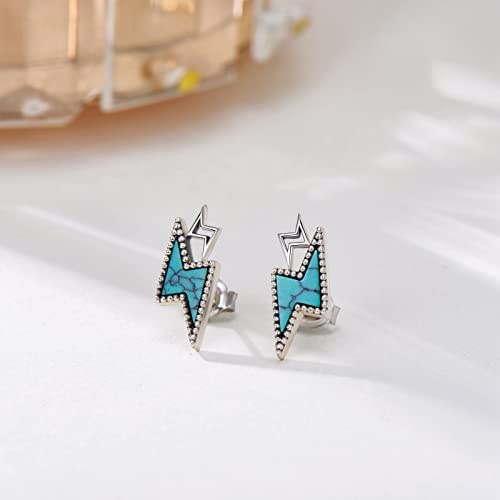 Western Lightning Bolt Earrings 925 Sterling Silver Western Earrings Vintage Turquoise Western Earrings For Women Cowgirl #TOP1