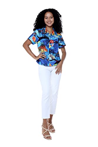 Image of Hawaii Hangover Family Matching Hawaiian Clothes, Sunset Blue | Family matching Hawaiian outfits, Sunset Blue, 100% cotton, machine washable, tropical floral print, luaus, cruises