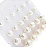 Pour fille Lot de 12 paires de bijoux boucles d\'oreilles en forme de bouton de perles rondes brillantes boucles d\'oreilles en forme de boucles d\'oreilles (blanc, taille unique)