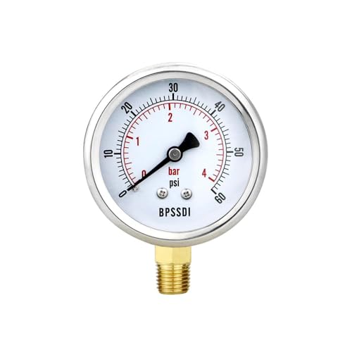 0-60 Psi Low Pressure Gauge, 2.5" Dial Size, 1/4" NPT Lower Mount, 304 Stainless Steel Case, Water Pressure Gauge Test for Water Pump, Pneumatic Air, RV Hose(with Tape)