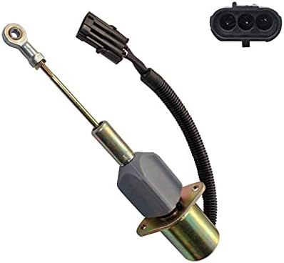 New Premium 12 Volt Fuel Shut Off Solenoid Compatible with John Deere 644G 660D 848G 9965 9970 6076AFM, 6076AFM30, 6081AF001, 6081AFM01 8.1L, 6081HF001, 6081TF001, 3 Terminal Pigtail Replaces RE53507