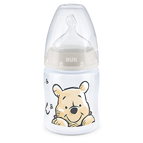 NUK First Choice+ Babyflasche Disney Winnieh the Pooh | 0–6 Monate | Temperature Control Anzeige | 150 ml | Anti-Colic-Ventil | BPA-frei | Trinksauger aus Silikon | beige