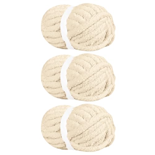 BSRHOME Chunky Chenille Yarn for Hand Knitting,Fluffy Soft Jumbo Yarn by Circular Needle & Crochet Hook,Super Bulky Big Yarn for Chunky Blanket,Large Thick Arm Knitting Yarn,3 Pack,Khaki