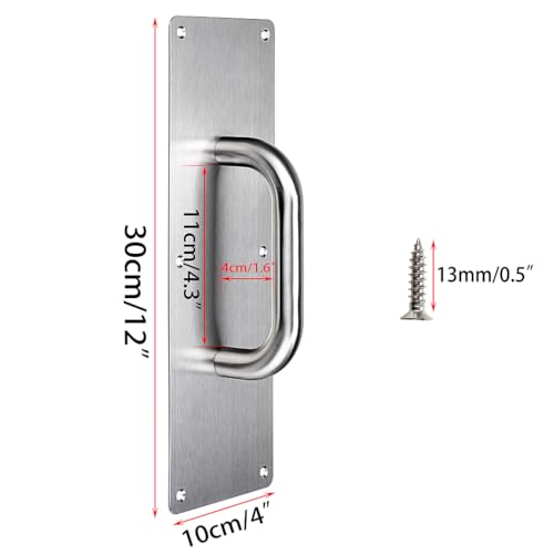 Image of Sumnacon 1 Set 12 inch Stainess Steel Door Handle Pull & Push Plate - Heavy Duty Silver Gate Handle Bar for Home /Office /Warehouse /Public, Suitable of Wooden /Composite Door with Screws,Brushed
