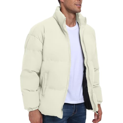 Image of Mens Padded Jacket,Stand Collar Windproof Down Jacket,Full Zipper Outerwear Puffer Coat