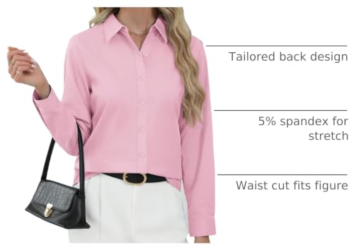 Image of J.VER Button Down Shirts for Women Stretch Collared Long Sleeve Dress Shirt | Business Casual, for Work Office, Meetings, Dinner, Dates, Travel, Leisure, Elegant, Workout, Social Gathering, Commute