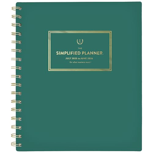 AT-A-GLANCE Planner 2025-2026 Academic, Simplified by Emily Ley, Weekly & Monthly, 7" x 8-3/4", Medium, Monthly Tabs, Green (EL40-805A-26)