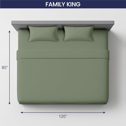 Image of SGI Bedding 120 inchx80 inch 4 Pc Family King Sheet Set 600 TC 12 inch Deep, Moss
