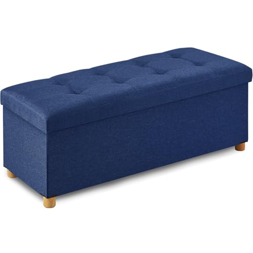Image of BRIAN & DANY 43 Inches Folding Storage Ottoman Bench, Ottoman with Storage Bench for Bedroom, Living Room, Entryway, Foot Rest with Legs, Blue