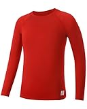 RIKUAOU Youth Boys Compression Shirt, Long Sleeve Kids Athletic Undershirt Quick Dry Base Layers for Baseball Football Sports Tomato Red