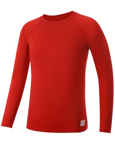 RIKUAOU Youth Boys Compression Shirt Long Sleeve Kids Athletic Undershirt Quick Dry Base Layers for Baseball Football Sports Tomato Red