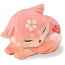 Wooden Fox Figurines Sculpture Statue Lovely Small Carved Fox Statue Handmade Wood Fox Art Carving Work for Home Office Decoration Pink