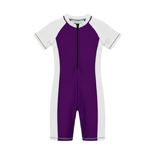 Image of A.T.U.N. (ALL THINGS UBER NICE) Girls One Piece Swimsuit with Front Zip Closure | Half Sleeve Athletic Swimwear with Knee Length Fit | Comfortable Pool and Beach Swimming Costume for Kids