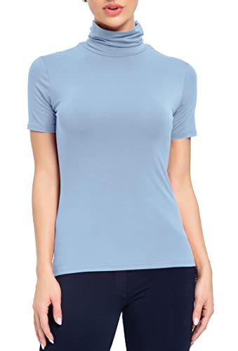 Image of AUHEGN Women's Mock Turtleneck Top Short Sleeve Lightweight Active T-Shirt (S-XXL)