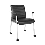 Office Star Faux Leather Guest Chair with Chrome Frame, Black