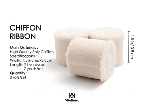 Vitalizart Light Nude Chiffon Ribbon 1.5'' x 21 Yd, Beige Fabric Silky Ribbons 3 Rolls x 7 Yd - Image 2