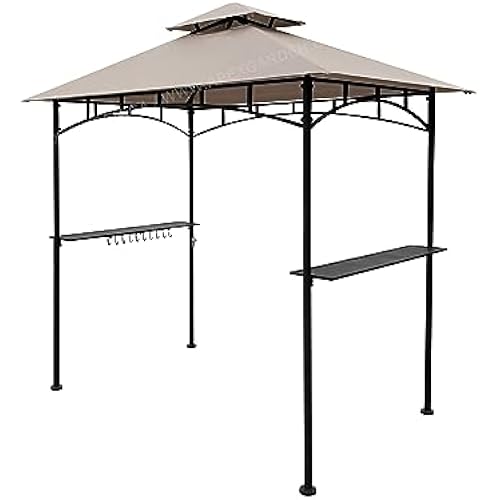 APEX GARDEN Replacement Canopy Top CAN ONLY FIT for model #L-GG001PST-F 8' X 5' Brown Double Tiered Canopy Grill BBQ Gazebo (Top Only) (Beige)
