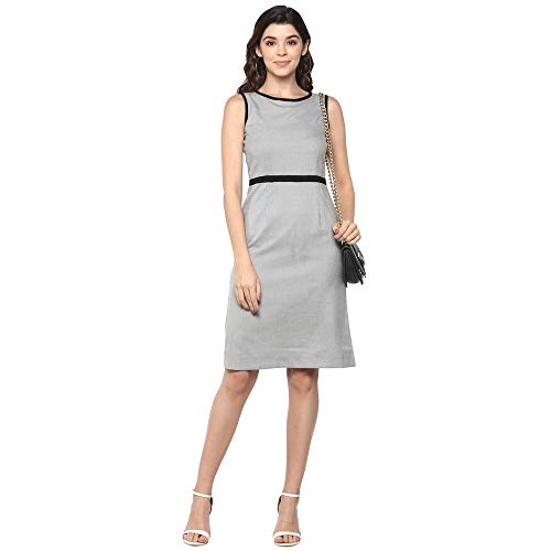 Image of STOP by Shoppers Womens Round Neck Printed Knee Length Dress (Grey Large)