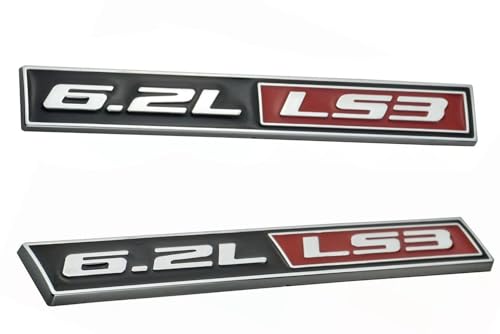 Image of Pair Set 6.2L LS3 Engine Emblem Badge Sticker 3D Nameplate Replacement for Universal Cars (Chrome Black Red)