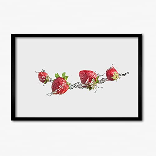 Cadre en bois MDF Tulup 60x40 cm avec tableau moderne de fraises pour une deco chic