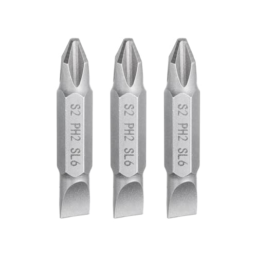 uxcell 3pcs Magnetic Double Ended Screwdriver Bit PH2/SL6 1.5" Length 1/4" Hex Shank S2 Steel Phillips Cross Slotted Flat Screw Driver Bit, Grey