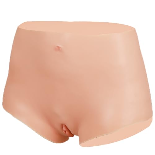 KOIKOIKOI Silicone Fake Vagina Pants Hip Enhancer Pads Short Butt Lifter Underwear Transgender Drag Queens Cosplay(Beige L)