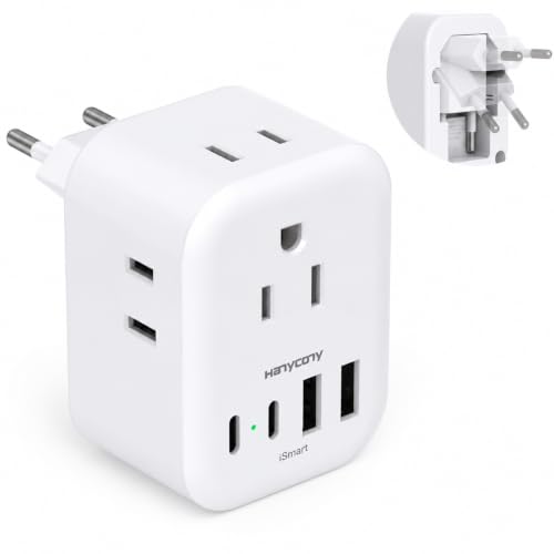 Image of European Travel Plug Adapter, Foldable Type C Adapter for US to Most Europe | HANYCONY International Power Adapter 4 Outlets 4 USB C Ports (2 USB C), EU Italy Spain Greece Portugal France Germany Holland