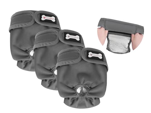 Paquete de 3 pañales reutilizables para perras en celo, altamente absorbentes para incontinencia de mascotas con broches ajustables (todo gris, XXL, 3)