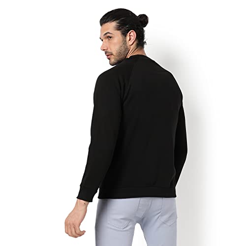 Image of Campus Sutra Men Crew Neck Sweatshirt with Zip Accent Black