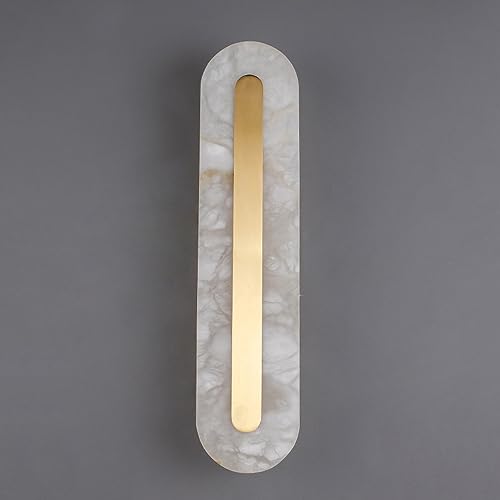 HPTHLY Nordic Brass & White Alabaster Wall Sconce | Led Glass Corridor & Bathroom Lighting | Mid-Century Linear Wall Light For Bedroom & Vanity Decor (Oval)