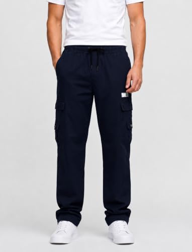 Image of DEELMO Cargo Pant for Men | Cotton Cargo's Pant | Men's Cotton Cargo Trousers | Elastic Drawstring Waist Straight Fit | Comfortable Breathable Cargos for Casual to (Available in Pluse Size)