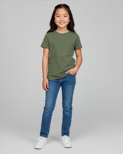 Image of Real Essentials 5 Pack: Girls' Cotton Short Sleeve Crew Neck T-Shirt - Athletic Tee Shirt for Teens Kids Youth (Ages 4-16)