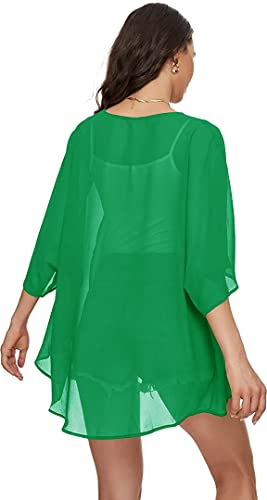 Image of Indian Trendy Women's Solid Puff Sleeve Kimono Cardigan Loose Cover Up Casual Blouse Top Chiffon