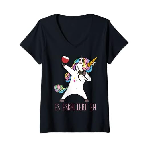 Damen Es ekaliert Eh Dabbing Einhorn Unicorn Wein Spruch Frauen T-Shirt mit V-Ausschnitt