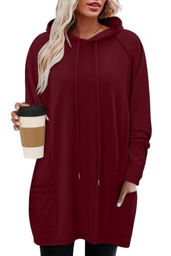 KISSMODA Women Hoodies Dress Long Sweatshirts Dress Raglan Sleeves Oversized Sweatshirts with Pocket 2025 Fall Winter Trendy