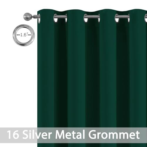 Yakamok Wide Thermal Blackout Patio Door Curtain Panel, Dark Green Grommet Sliding Door Insulated Curtains, Extra Wide Curtains for Sliding Glass Door, Emerald Green, W52 x L84, 1 Panel
