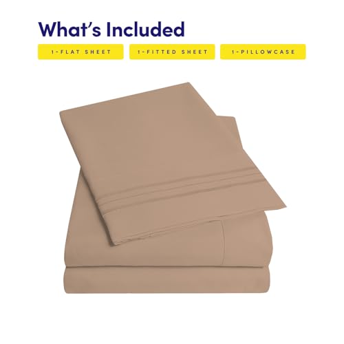 Image of 1500 Supreme Collection Twin XL Sheet Sets Taupe - 3 Piece Bed Sheets and Pillowcase Set for Twin XL Mattress - Extra Soft, Elastic Corner Straps, Deep Pocket Sheets, Twin XL Taupe