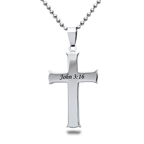 Kriskate & Co. Personalize Stainless Steel Cross Necklace, Custom Engrave Cross Necklace, Christian Jewelry, SSN073P (Front & Back Engraving)