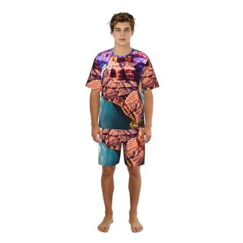 Pyjama court pour homme imprimé Grand Canyon en tissu doux et extensible