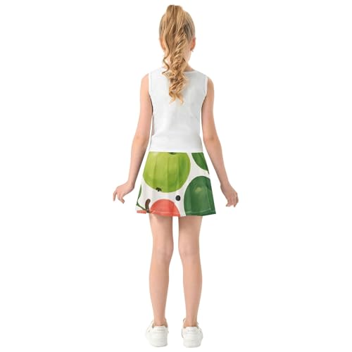 Girls Skorts Athletic Shorts Toddler Tennis Skirts Children School Green Pink Apples 3t4