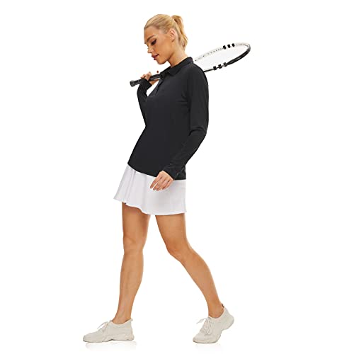 Women's Golf Shirt Long Sleeve Polo Shirt Upf50+ Sun Protection Moisture Wicking Quick Dry Golf Polo Shirt（Black,S #TOP5