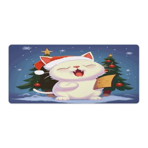 Tapis de bureau chat de Noël grand format pour ordinateur et souris