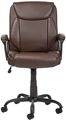 Amazon Basics Classic Puresoft Pu Padded Mid-Back Office Computer Desk Chair With Armrest - Brown, 25.75"D X 24.25"W X 42.25"H #TOP3