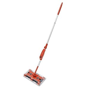 Relaxdays Akkubesen kabellos, Kehrbesen mit Akku & Ladegerät, Schmutzbehälter, verstellbarer Stiel 126 cm, rot/silber