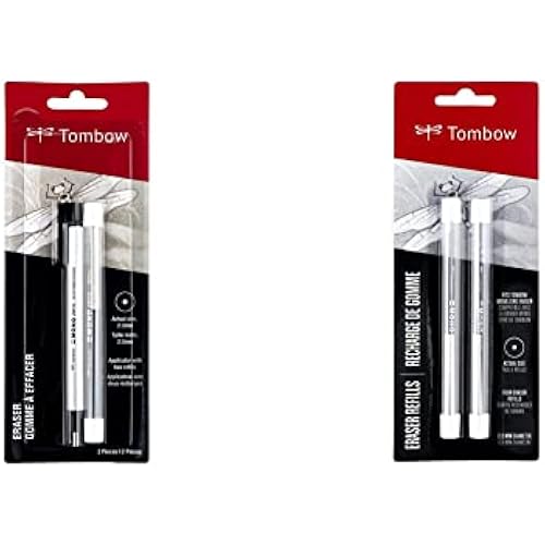 Tombow Mono Zero Eraser and Refill Value Pack, Round 2.3mm. Precision Tip Pen-Style Eraser with Refill, Black & 57316 Mono Zero Eraser Refills, Round, Mono Zero Precision Tip Eraser Refills, 2.3 mm